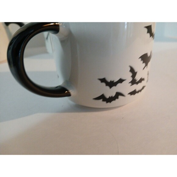 3 Halloween Skelton Mug/ Dancing Skeltons, Spiders,& Bats, Black White 16 Oz New - Picture 15 of 16